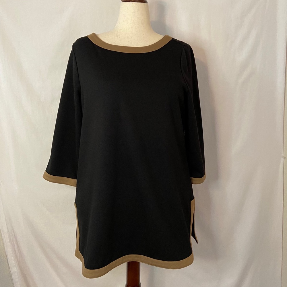 Coldwater Creek Black Tunic Dress with Brown Trim Size Plus Size 16